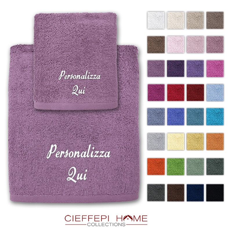 set asciugamano in spugna tinta unita ottima qualità disponibile in 32 colori personalizzata