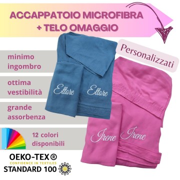 accappatoio personalizzato in microfibra tinta unita comodo e pratico con asciugamano
