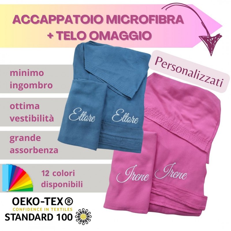 accappatoio personalizzato in microfibra tinta unita comodo e pratico con asciugamano