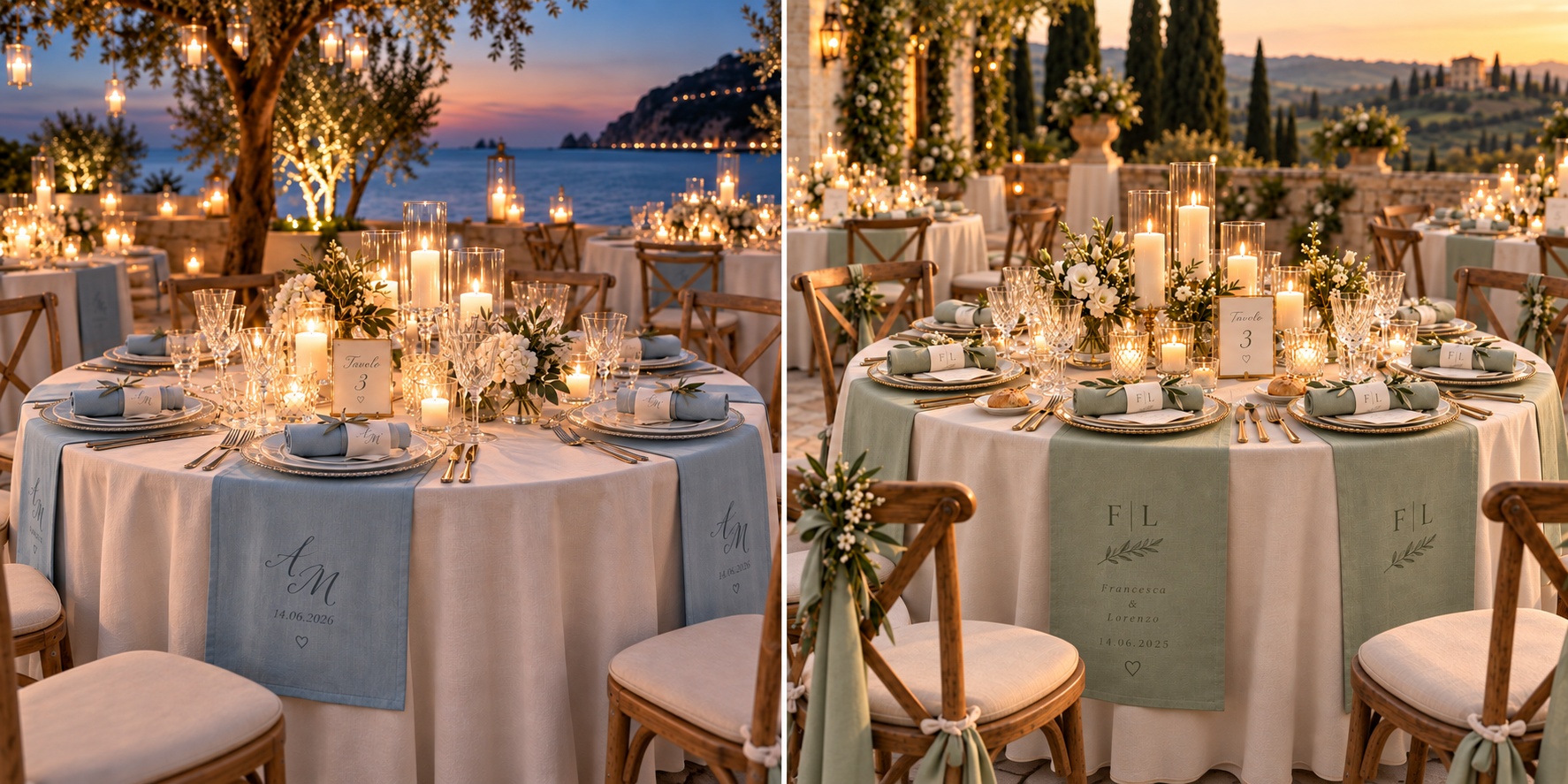 “Mise en place personalizzata per matrimoni, cerimonie ed eventi”.